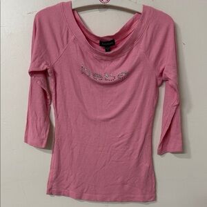 Bebe Long Sleeve Pink Tee with Rhinestone Logo